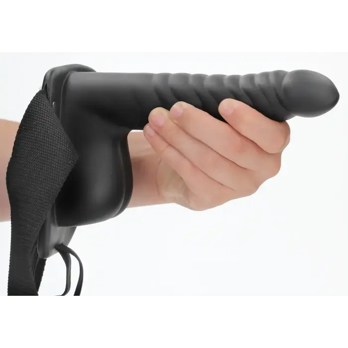 Rievots dobs strap-on ar bumbām – melns Foto 9