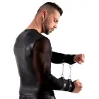 Svenjoyment Bondage – men's long sleeve powernet shirt with harness and cuffs – black – M — Photo 4
