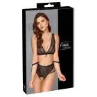 Cottelli BONDAGE powernet bra & crotchless high-waist briefs with handcuffs – black – S — Photo 1