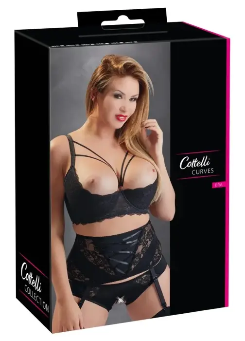 Cottelli Collection кружевной бюстгальтер с открытыми чашечками 95E – чёрный – с цветочным дизайном