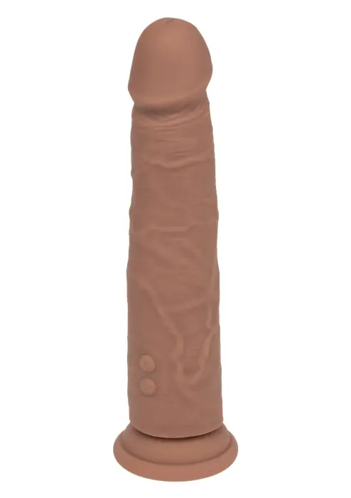 Vibrējošs un kustīgs silikona stud dildo – brūns