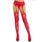 Net Stockings with Attached Garter Belt – Red – One Size — Photo 1