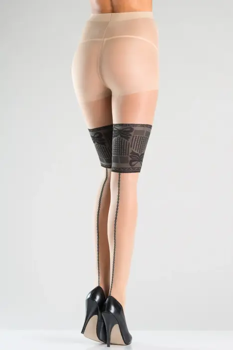 Mežģīņu augšdaļas zeķubikses ar aizmugures vīli – melnas – One Size Foto 2