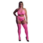 Two Piece Crop Top and Stockings Set – Neon Pink – Plus Size Photo