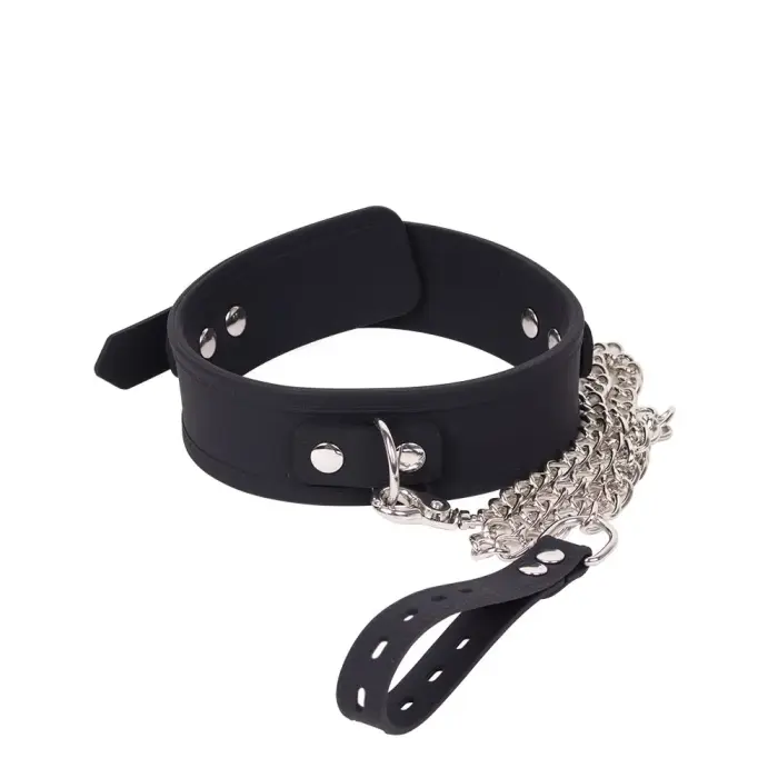Kiotos Silicone Collar Deluxe with Chain Leash – Black