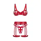 Shiny Obsession – 3-osaline lahtise haruga pesukomplekt kristallidega – punane – L/XL — Foto 8
