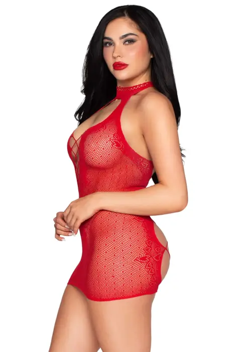 Dotted Halter Mini Dress – Red – One Size