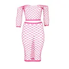 Neon Pink Long Sleeve Crop Top and Long Skirt Set – Plus Size — Photo 5