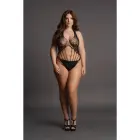 Mežģīņu bodijs ar lencītēm – Plus size – melns Foto 4