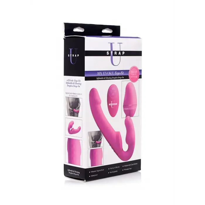 Evoke Ergo Fit бесшлейфовый страпон-вибратор с пультом управления – 20 cm (7.9″) – розовый
