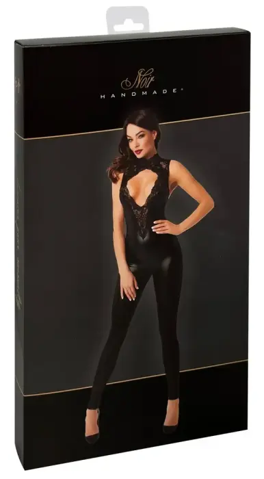 Noir Orgia Powerwetlook and Lace Halterneck Jumpsuit – Black – L