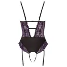 Cottelli Lingerie mežģīņu bodijs ar atvērtu starpkāju – melns/violets – XL — Foto 9