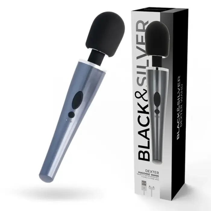 BLACK&SILVER Dexter wand masāžas vibrators – 30.6 cm (12″) – melns