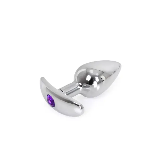 Aluminium Handle Anal Plug with Purple Gem – 7 cm
