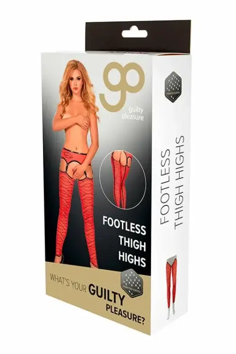 Guilty Pleasure GP Printed Footless Thigh Highs – red/black – L