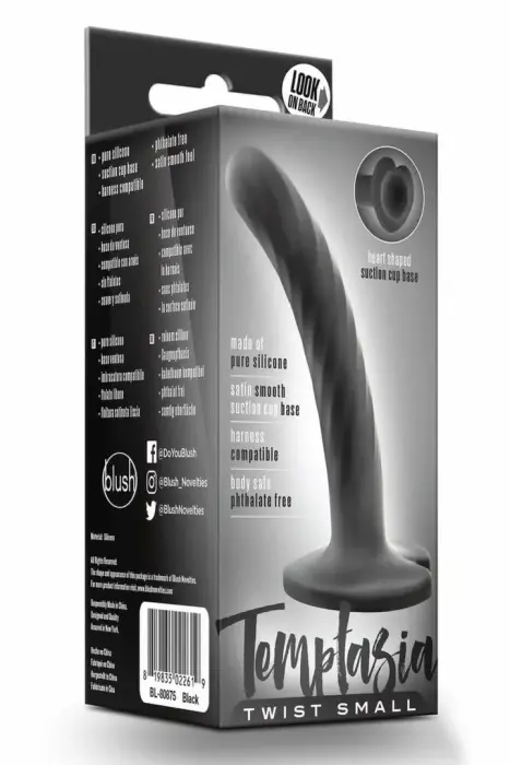 Temptasia Twist – kompakts silikona dildo ar piesūcekni – melns – 12 cm