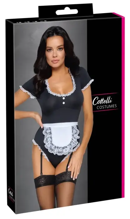 Cottelli Costumes ettekandja kostüüm-bodi eemaldatava põlle ja sukahoidjatega – must – XL