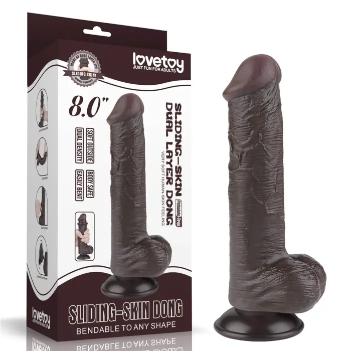 LoveToy Sliding Skin Dual Layer Dong – реалистичный двухслойный фаллоимитатор – TPE – чёрный – 20,3 см