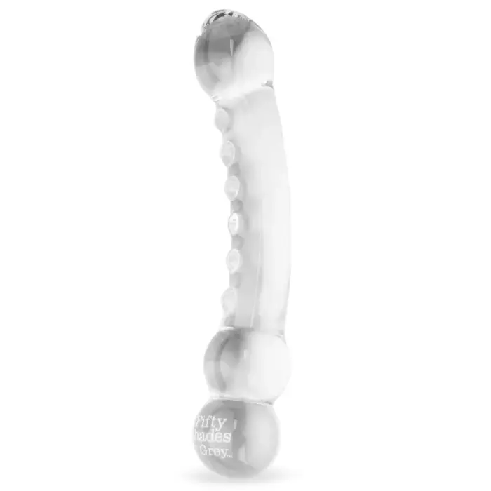Fifty Shades of Grey Drive Me Crazy stikla divpusējs dildo – 19 cm (7.5″) – caurspīdīgs