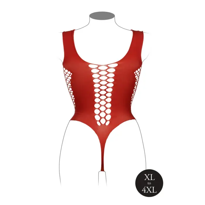 Bodijs ar dziļu V-izgriezumu un necaurspīdīgiem dekoriem – Queen Size – sarkans Foto 8