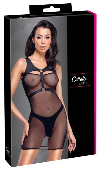 Cottelli PARTY мини-платье с сеткой и стрингами – чёрное – M