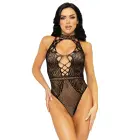 Net and Lace Keyhole Bodysuit – Black – One Size — Photo 6