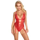 kissable mežģīņu bodijs ar zeķturu stiku – sarkans – L/XL — Foto 2