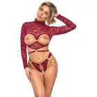 Abierta Fina Open Cup Top and Crotchless Thong Set – Red – XL — Photo 2