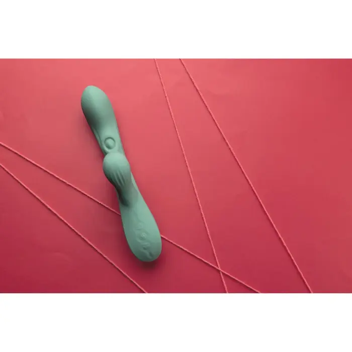 Zaļš gaisa pulsa un mēles stimulējošs truša vibrators