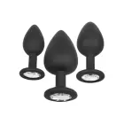 Silicone Anal Plug Kit with Gemstones – 3-Piece Set – Black — Photo 1