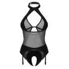 Obsessive Dominna сетчатое боди с эффектом wet look – чёрное – S/M — Фото 4