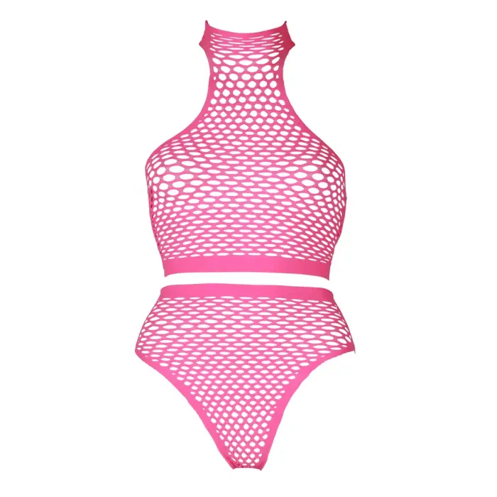 Neon rozā augstās apkakles topiņa un biksīšu komplekts – Plus size Foto 5