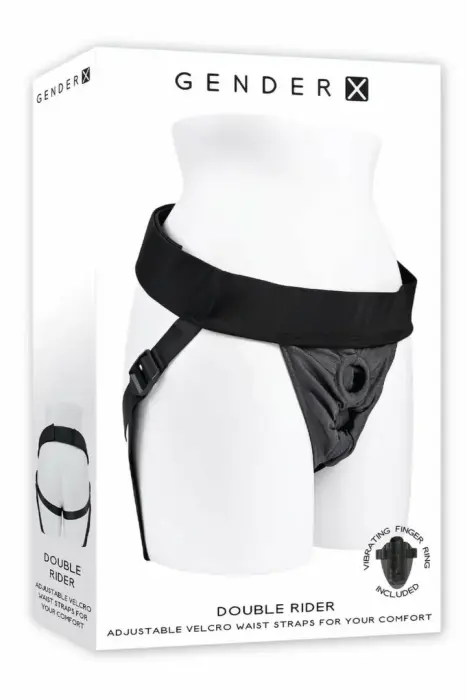 Gender X Double Rider Adjustable Lycra Harness with Vibrating Ring