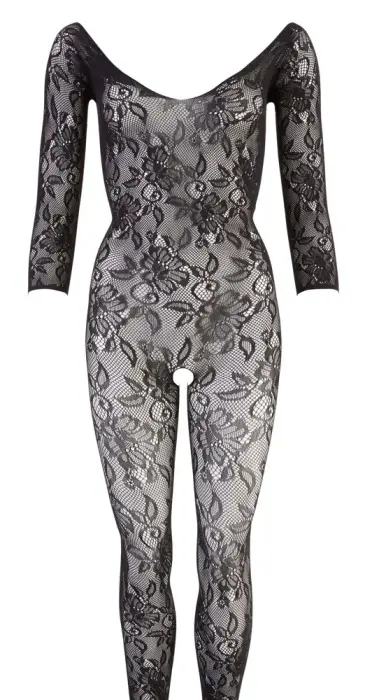NO:XQSE ziedu mežģīņu catsuit – melns – S/L Foto 5