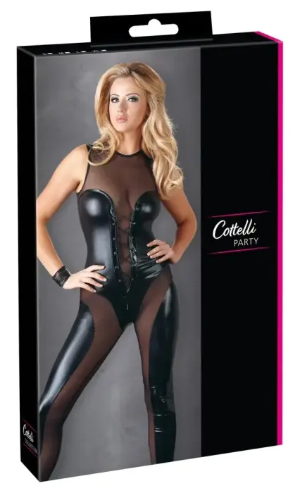 Cottelli Collection Wetlook Jumpsuit – Black – S