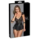 Cottelli BONDAGE Babydoll komplekt koos stringide ja avatud jalgevahega ning käeraudadega – must – XL Photo