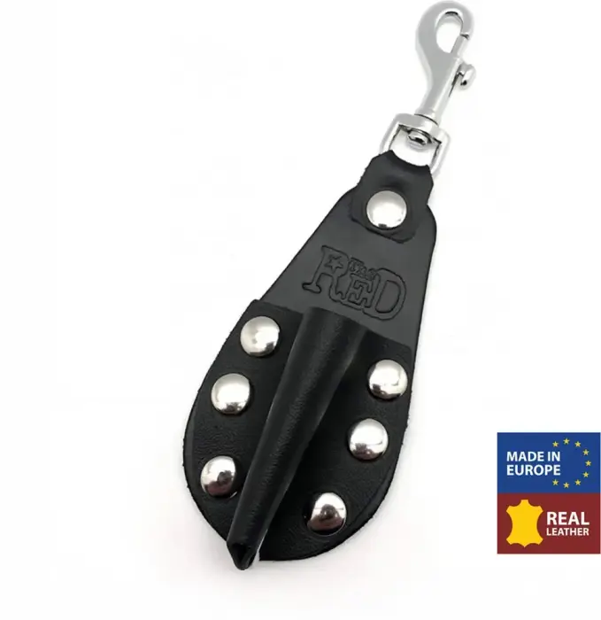 Red Leather – leather aroma bottle holder with snap hook – black – 10 ml