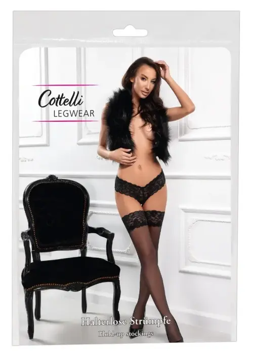 Cottelli LEGWARE чёрные чулки до бедра с кружевом 9 см, 20 DEN