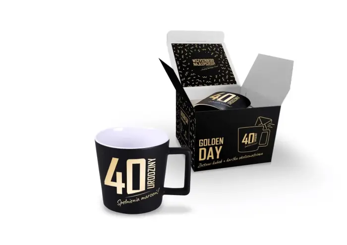 GOLDEN DAY kinkekomplekt – kruus 350 ml + kaart – 40. sünnipäev