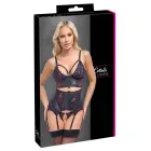 Cottelli LINGERIE Strappy Basque and Crotchless String Set – Purple/Black – S — Photo 1