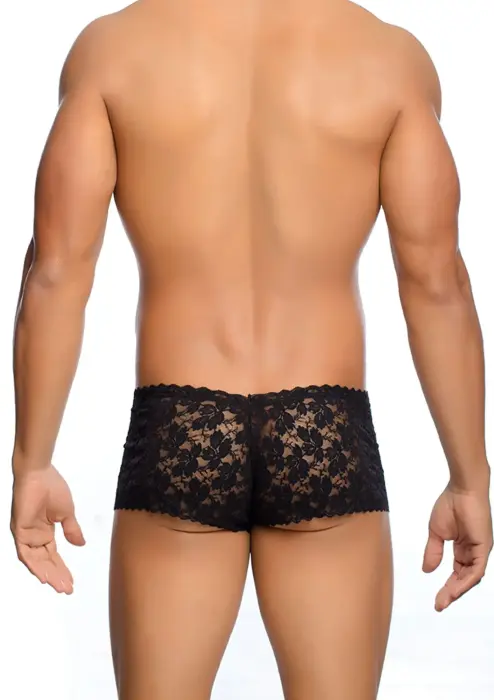 MOB Eroticwear Rose Lace Boxer Shorts – Black – S/M Photo