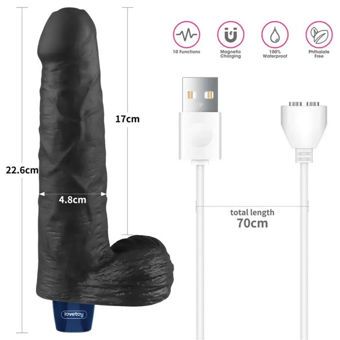 REAL SOFTEE Uzlādējams vibrējošs dildo – 23 cm (9″) – Melns Foto 2