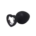 Black Heart-Shaped Butt Plug with White Crystal – L – 9 cm — Photo 1