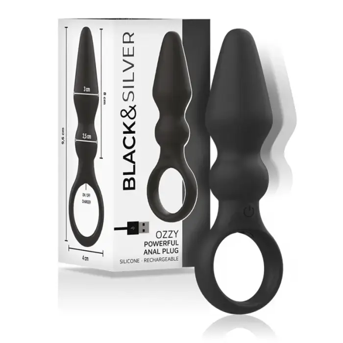 Black&Silver OZZY Silicone Vibrating Plug – Black