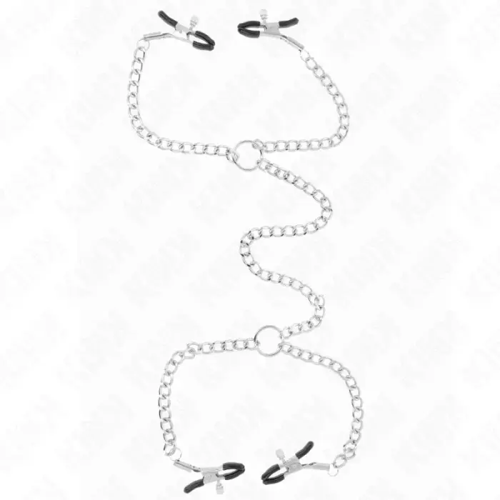 KINK 4-Chain Adjustable Nipple Clips with Decorative Chains 32cm – Silver
