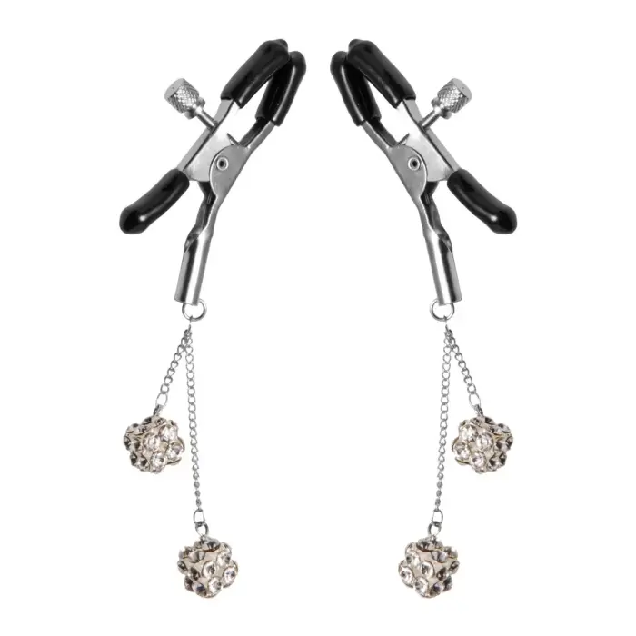 XR Brands Adjustable Nipple Clips with Rhinestone Embellishments – Silver