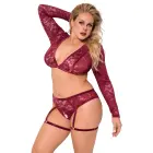 Cottelli CURVES Red Lace Velvet Top & Suspender Briefs Set – XL — Photo 8