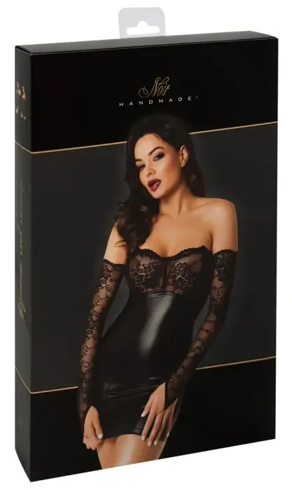 Noir Orgia мини-платье с кружевным верхом и рукавами – чёрное – M
