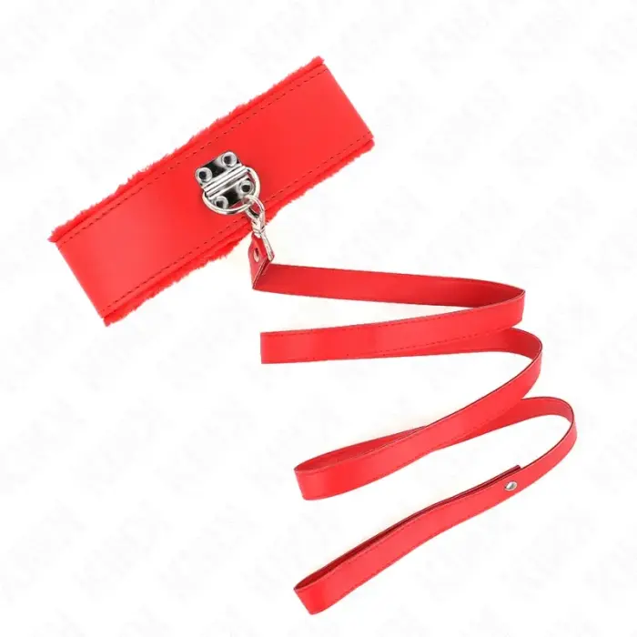 KINK Collar with Leash Model 4 Red Adjustable 40-48 cm Silver Studs