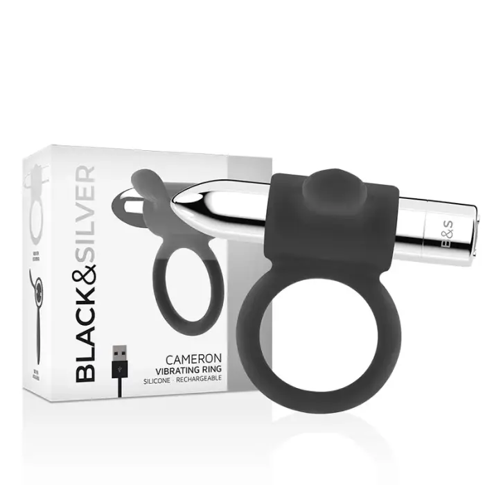 Black&Silver Cameron rechargeable vibrating cock ring – 10 modes – silver